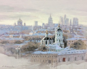 Утро Москвы. х.. темпера. 40х50см.